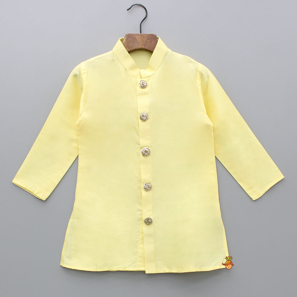 Pre Order: Yellow Kurta And Floral Embroidered Jacket With Pyjama