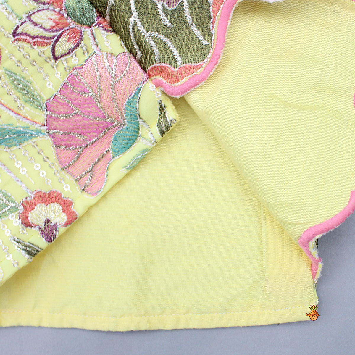 Pre Order: Yellow Kurta And Floral Embroidered Jacket With Pyjama