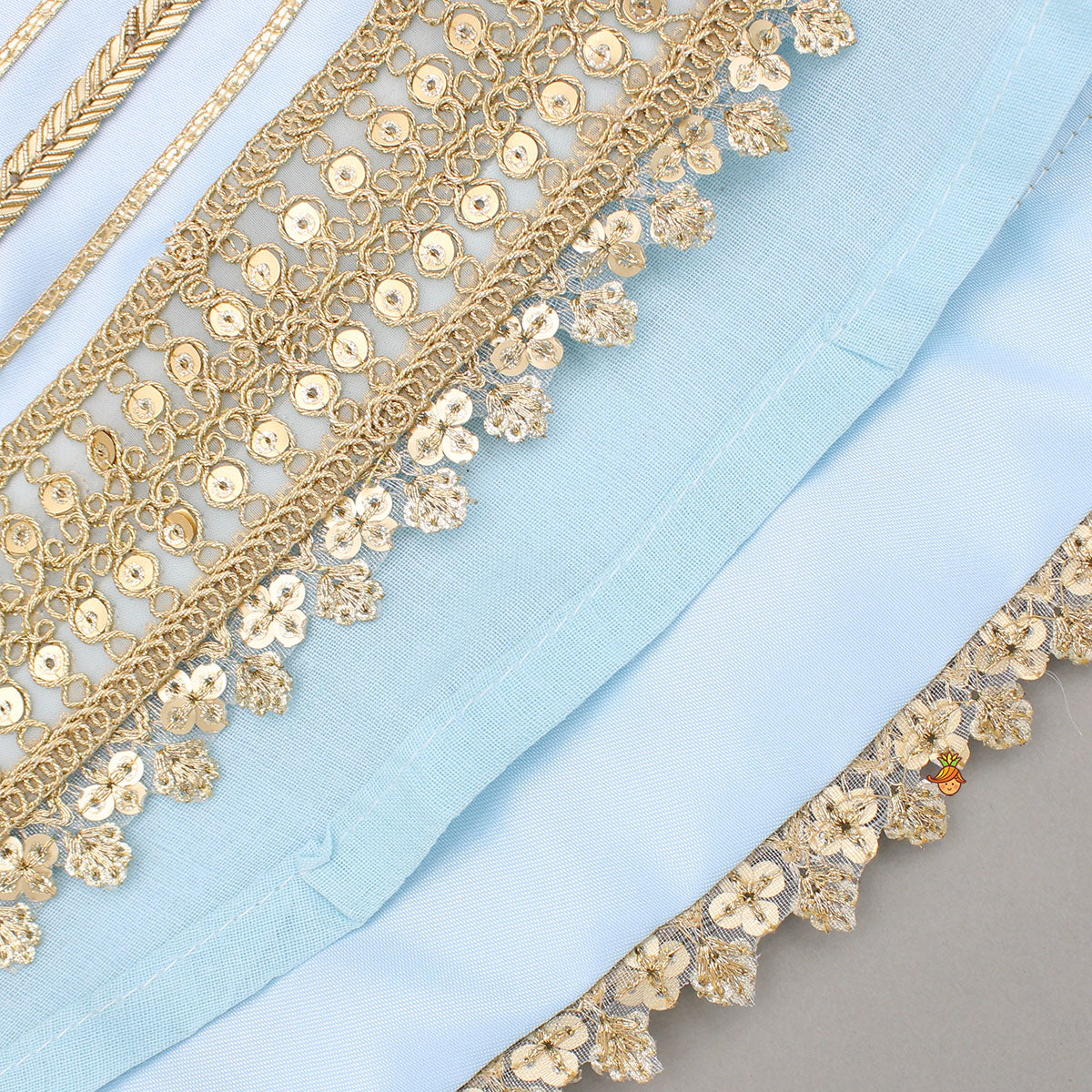 Pre Order: Blue Embroidered Top And Lehenga