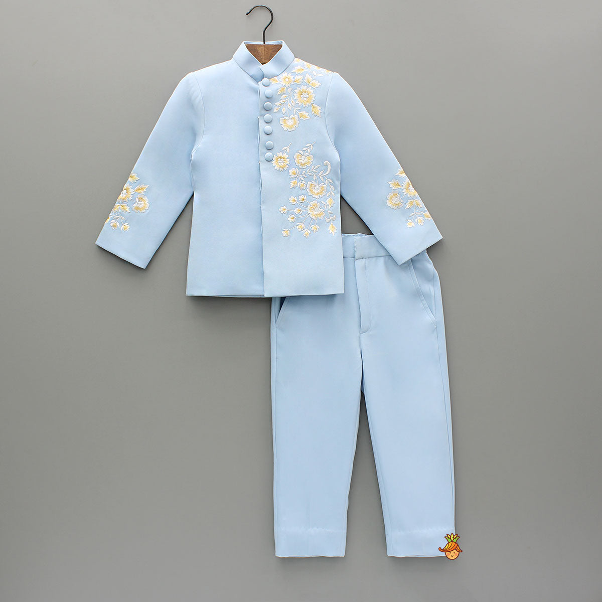 Pre Order: Blue Sherwani With Embroidery And Pant