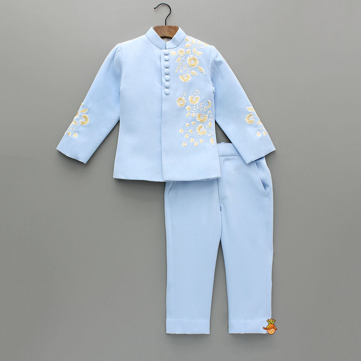 Pre Order: Blue Sherwani With Embroidery And Pant