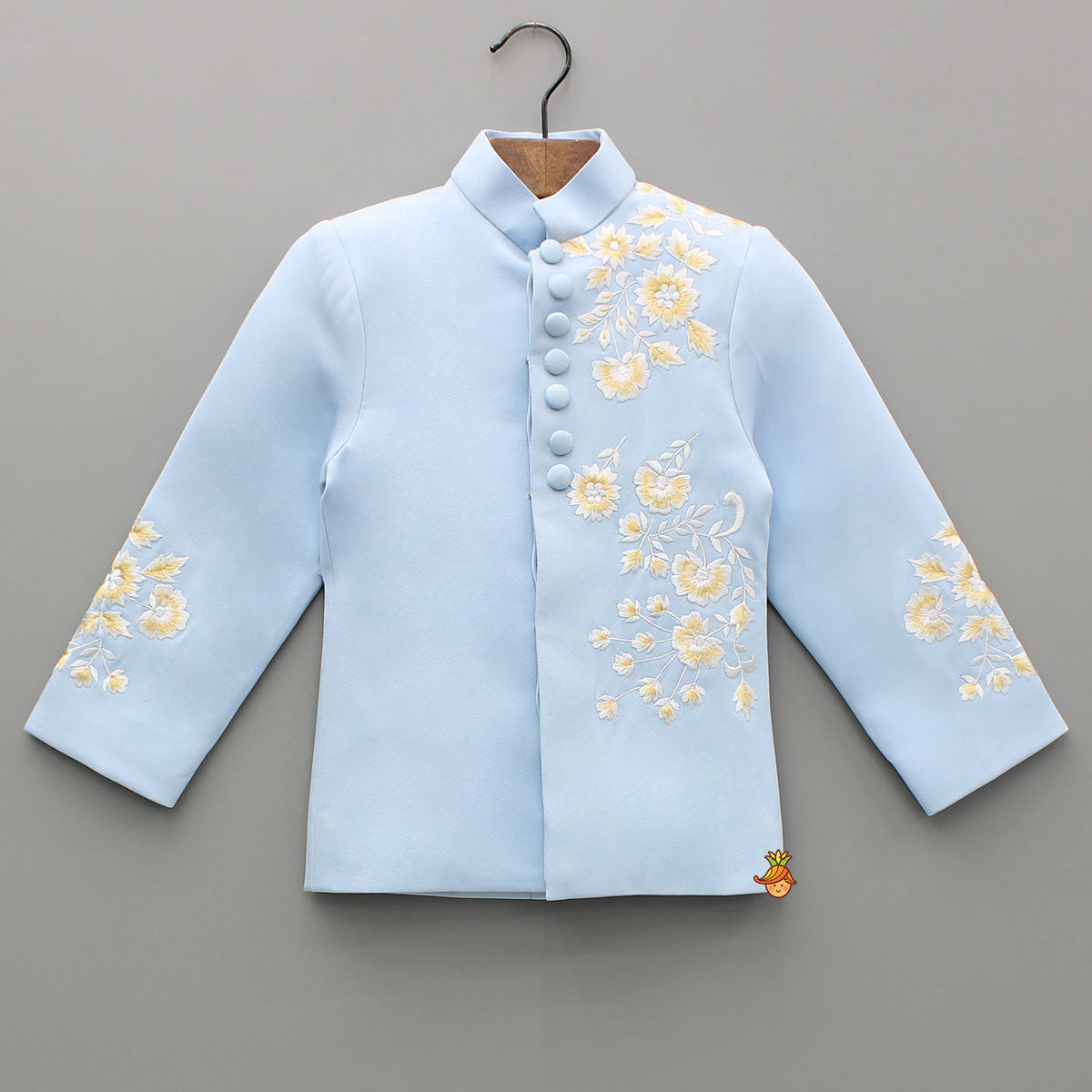 Pre Order: Blue Sherwani With Embroidery And Pant