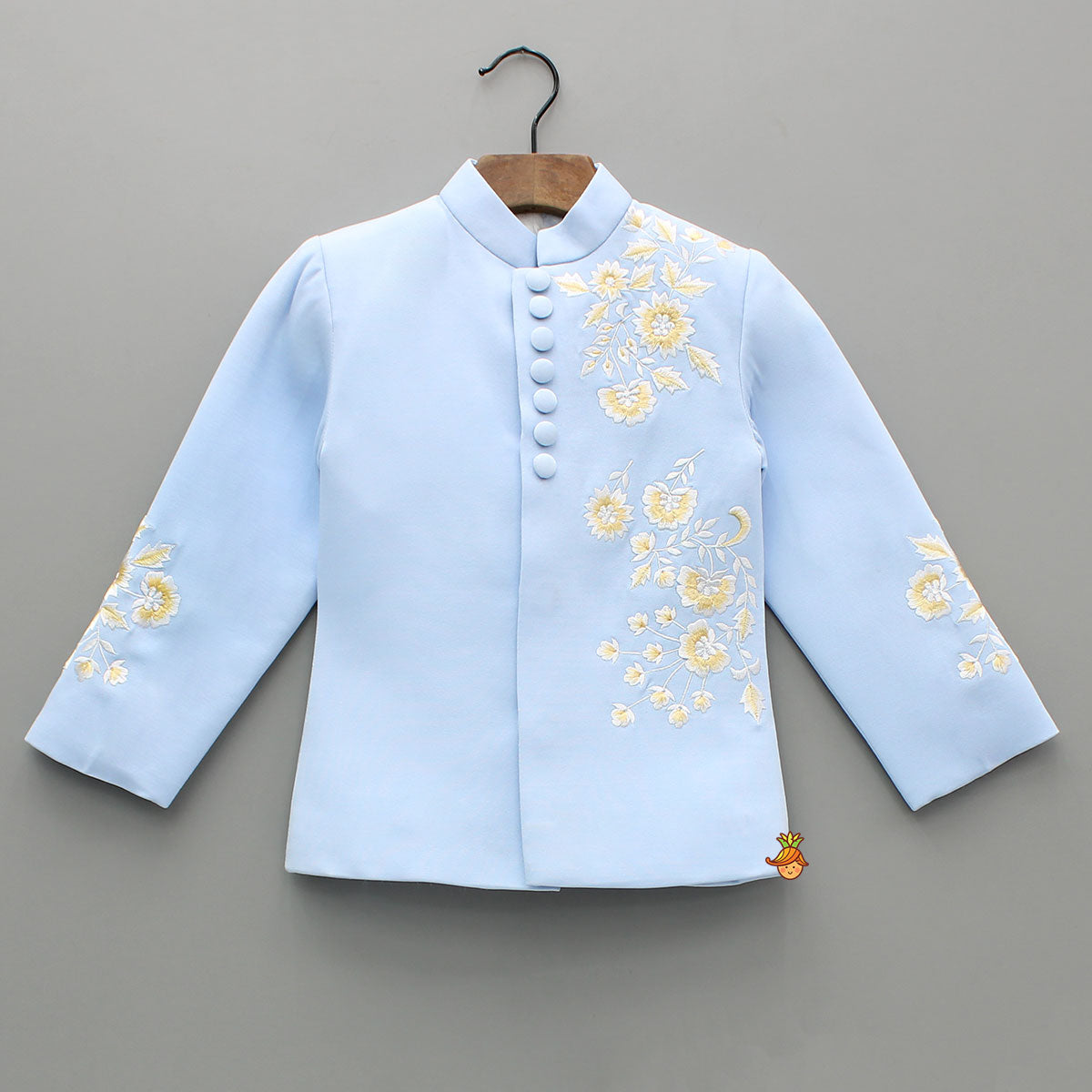 Pre Order: Blue Sherwani With Embroidery And Pant