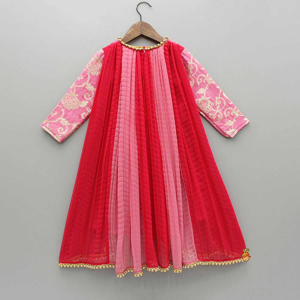 Pre Order: Dual Tone Embroidered Sleeves High Low Kurti