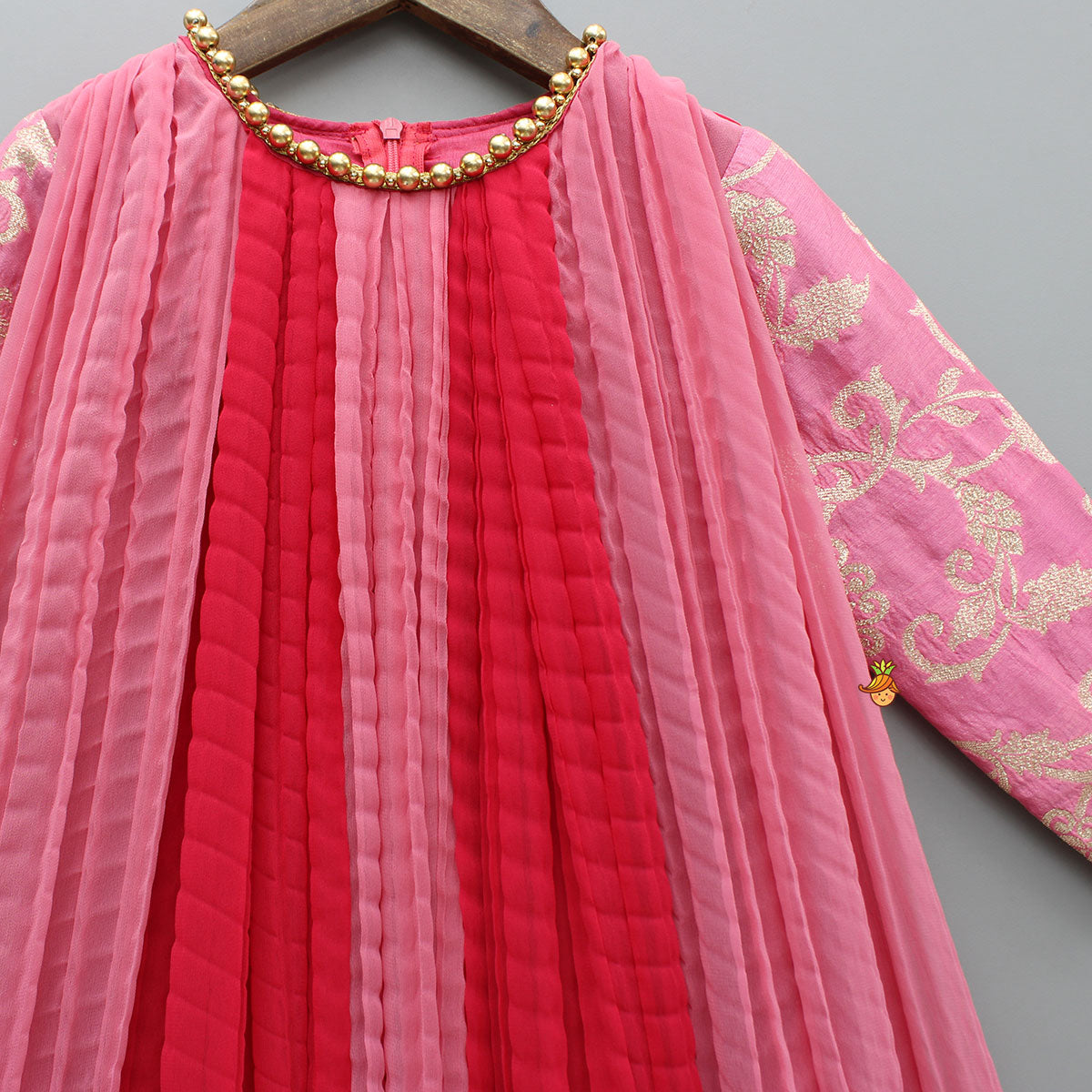 Pre Order: Dual Tone Embroidered Sleeves High Low Kurti