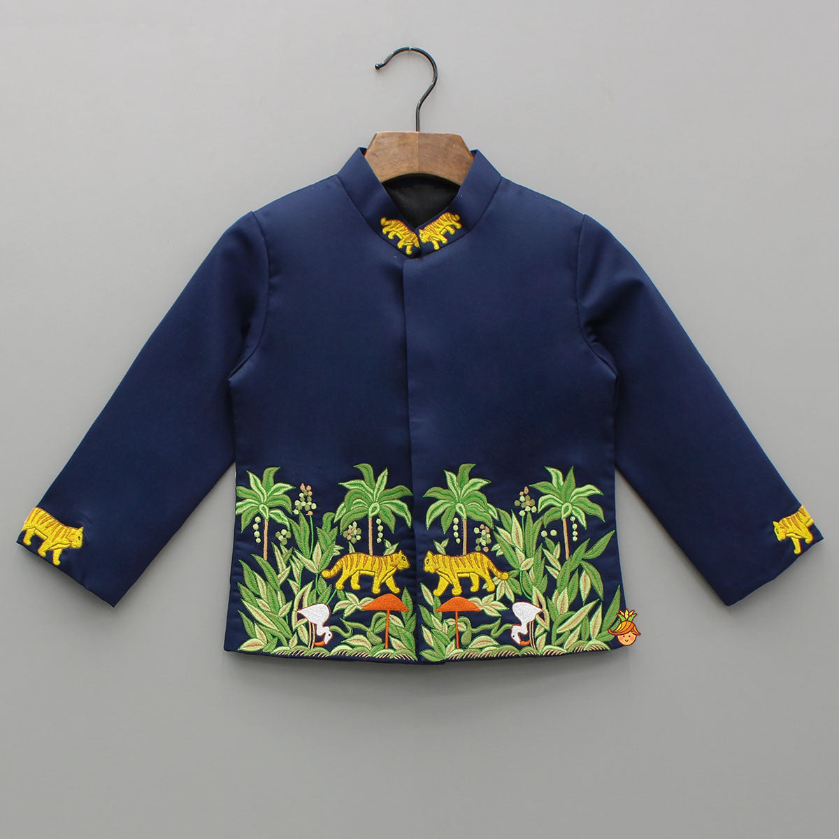 Pre Order: Jungle Theme Embroidered Blue Sherwani With Pant