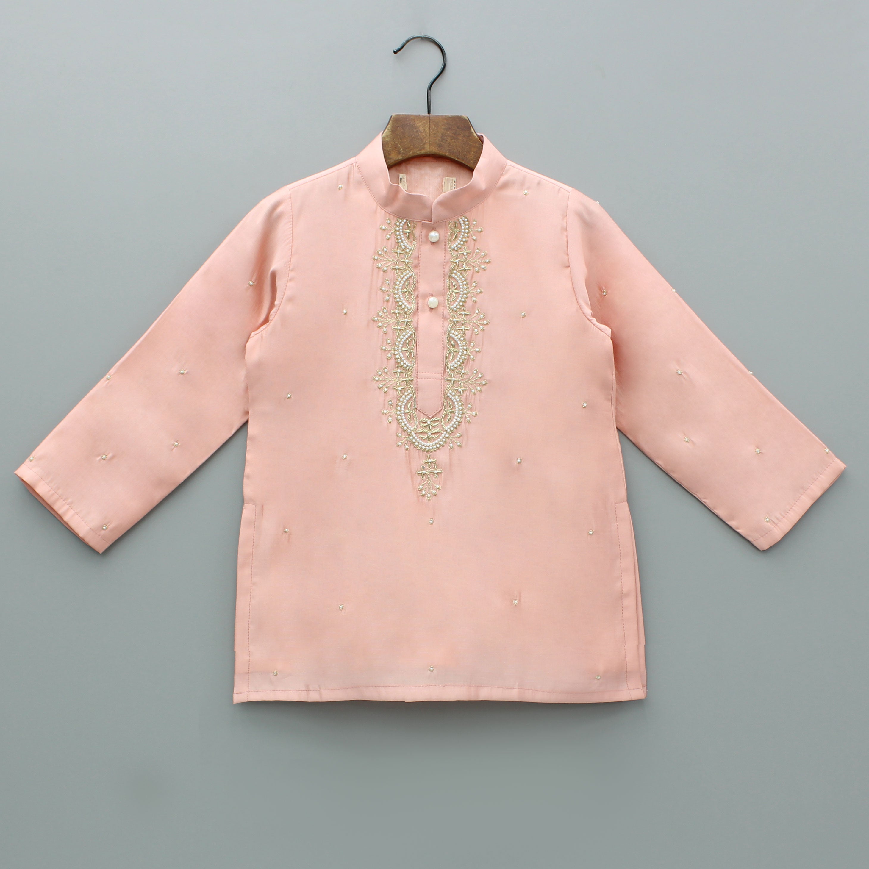 Pre Order: Peach Embroidered Kurta And Pyjama