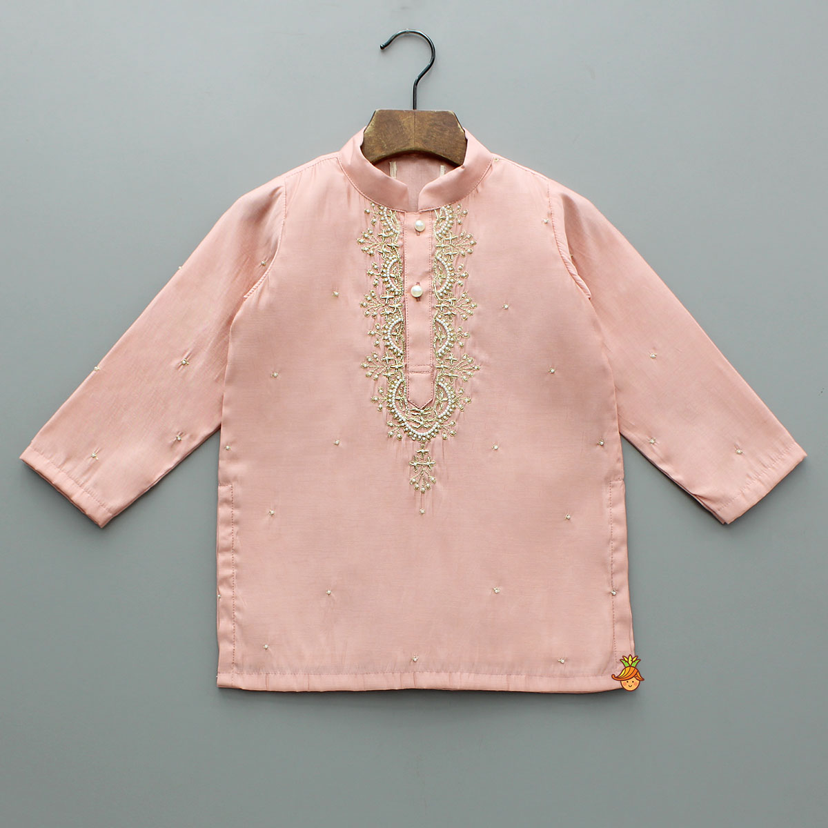 Pre Order: Peach Embroidered Kurta And Pyjama
