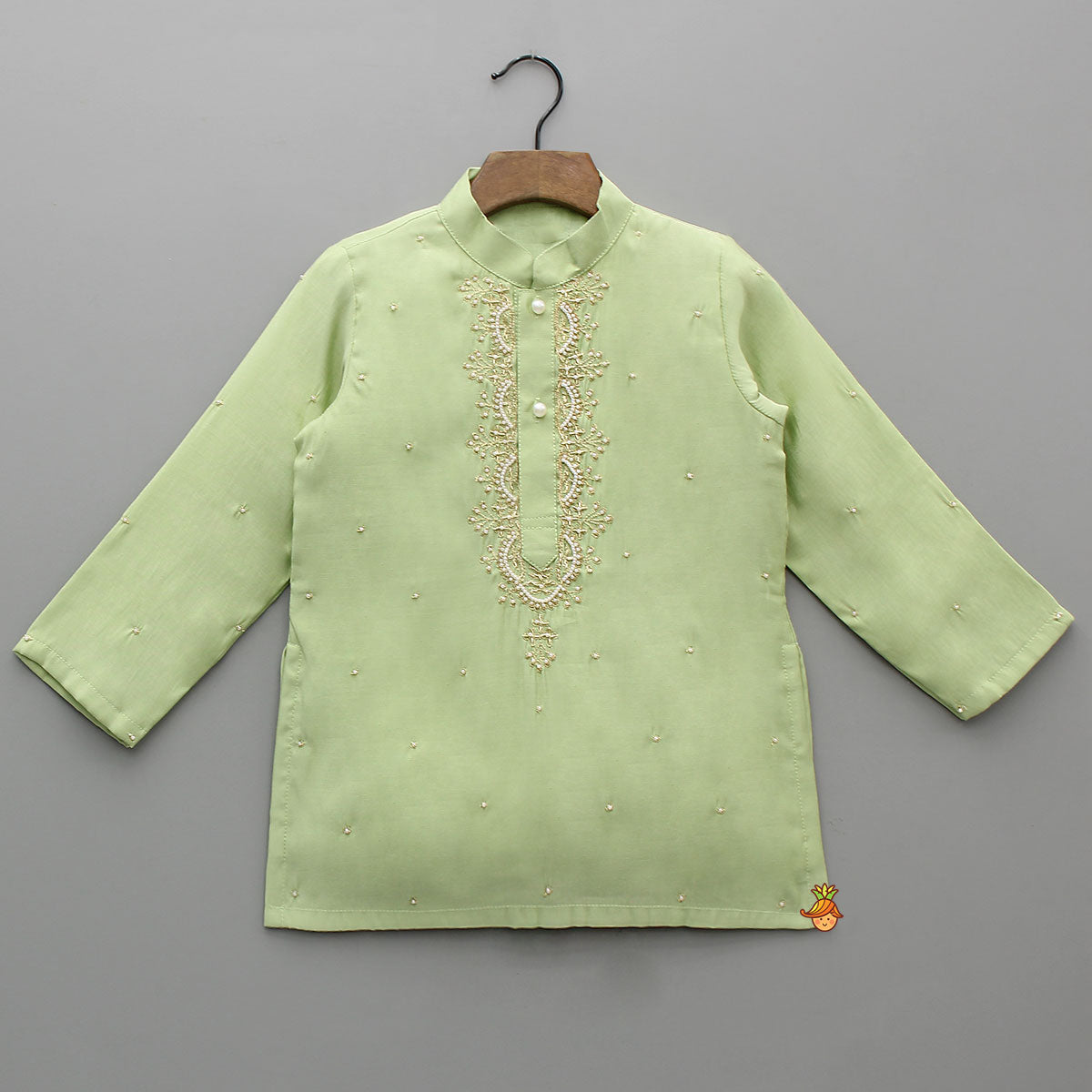 Pre Order: Zardozi Embroidered Green Kurta And Pyjama
