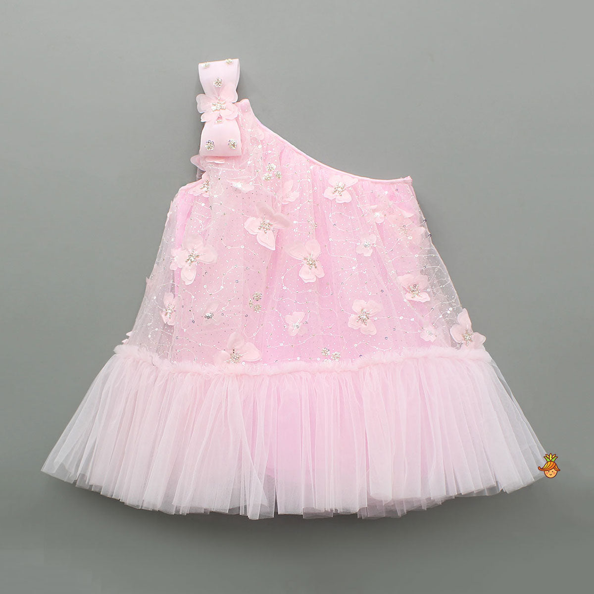 Pre Order: Pink Embroidered And Artificial Butterflies Embellished Dress