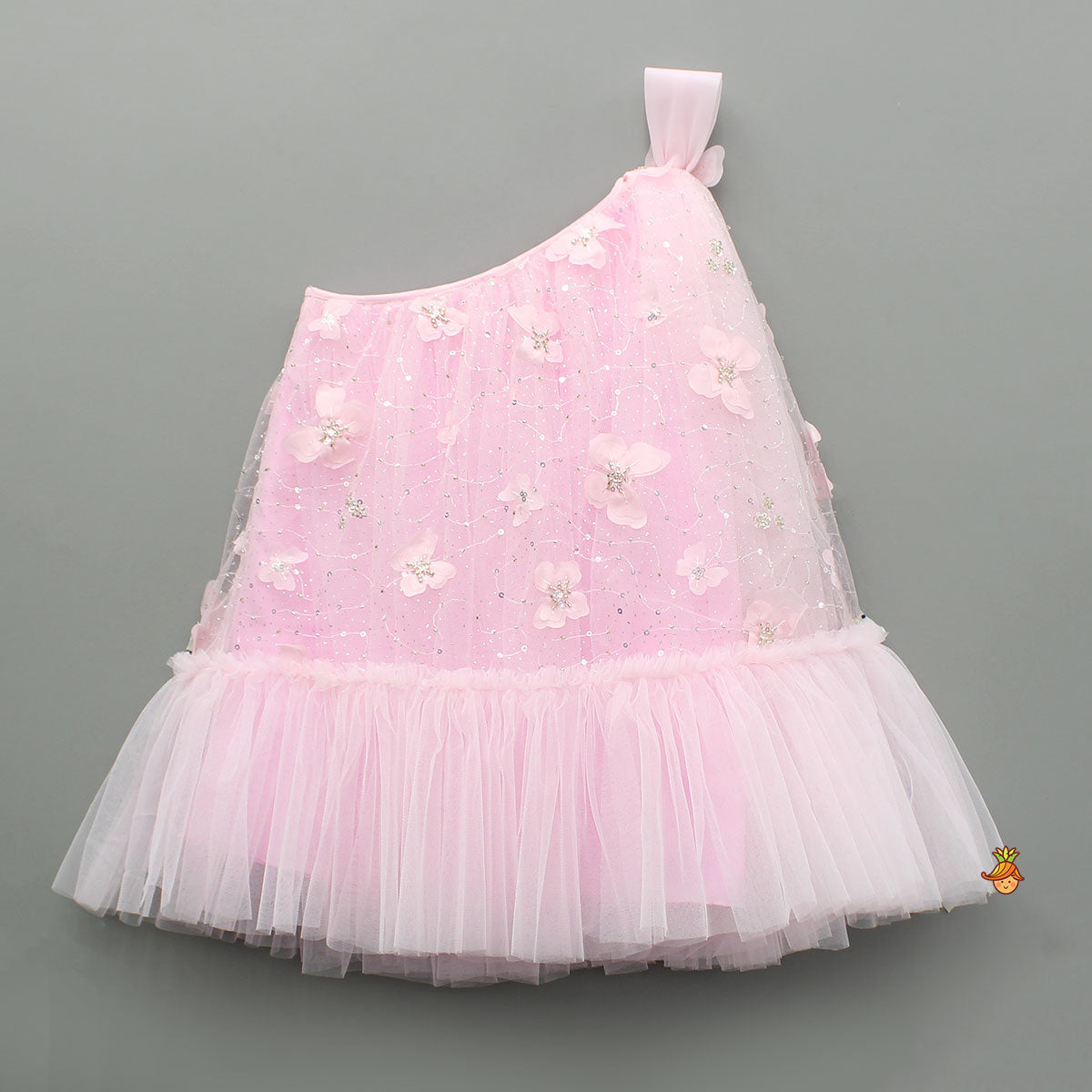 Pre Order: Pink Embroidered And Artificial Butterflies Embellished Dress