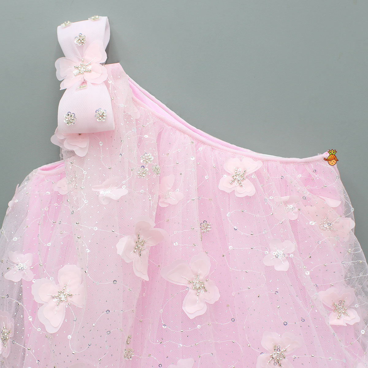 Pre Order: Pink Embroidered And Artificial Butterflies Embellished Dress