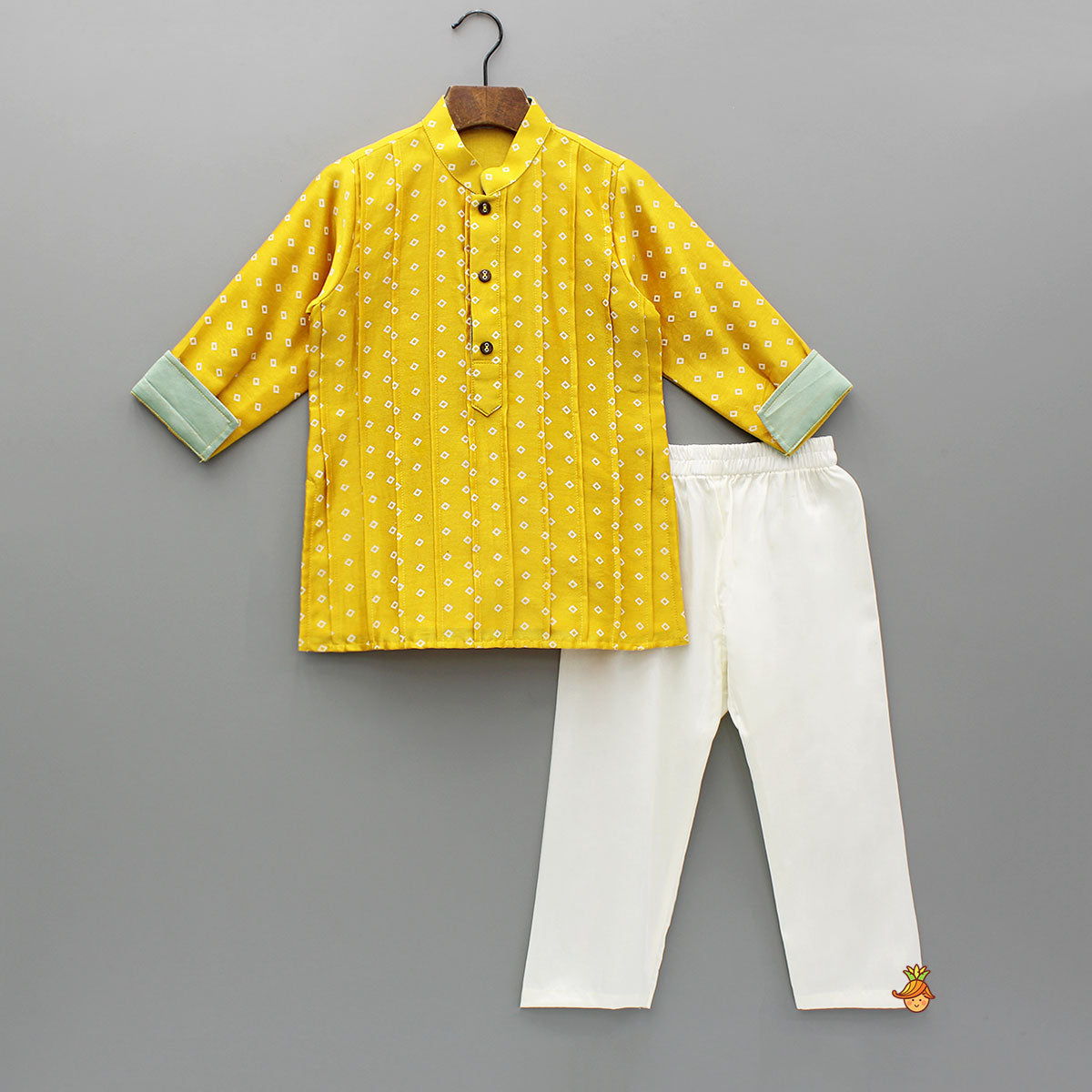 Pre Order: Mustard Pintuck Detailed Chanderi Kurta And Pyjama