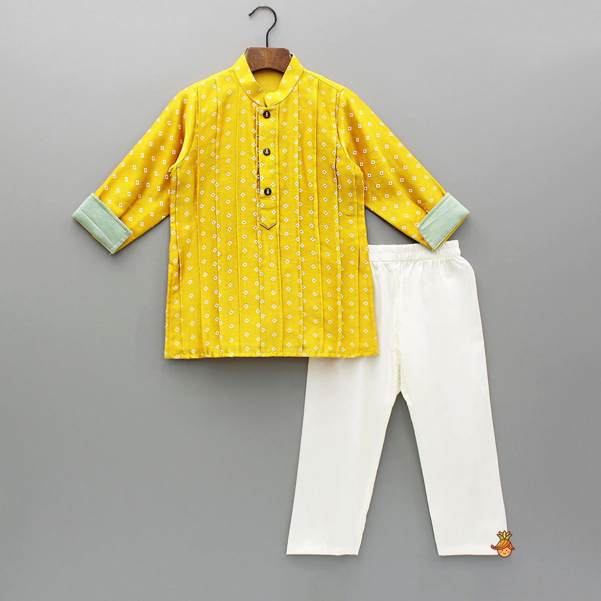 Pre Order: Mustard Pintuck Detailed Chanderi Kurta And Pyjama