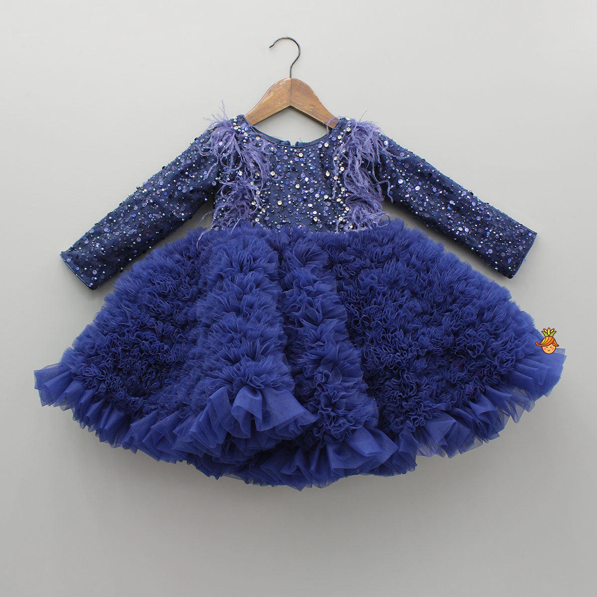 Pre Order: Sequins Embellished Ruffled Dress With Matching Swirled Bowie Headband