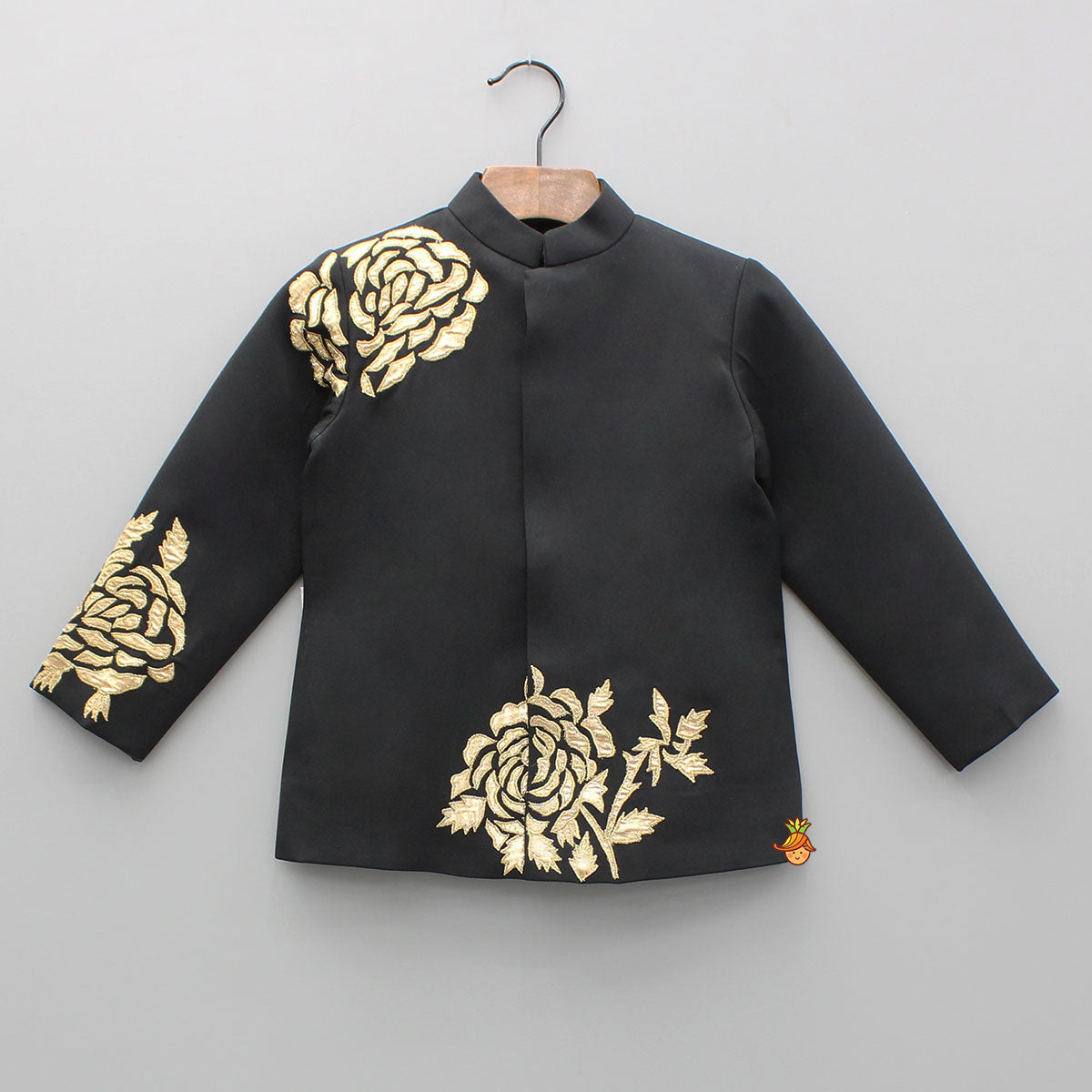 Pre Order: Black Embroidered Applique Work Sherwani And Pant