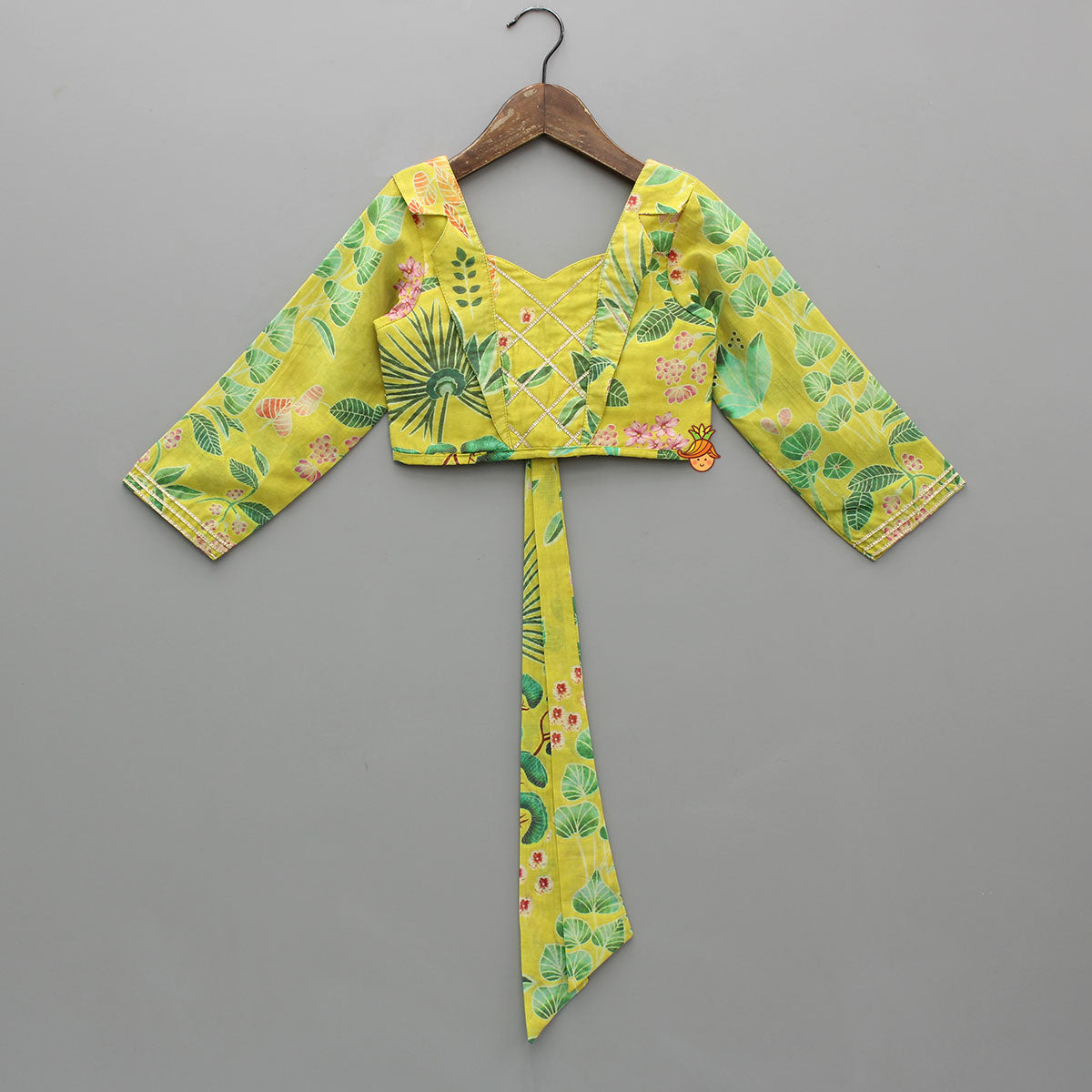 Pre Order: Green Multicolour Floral Printed Top And Lehenga