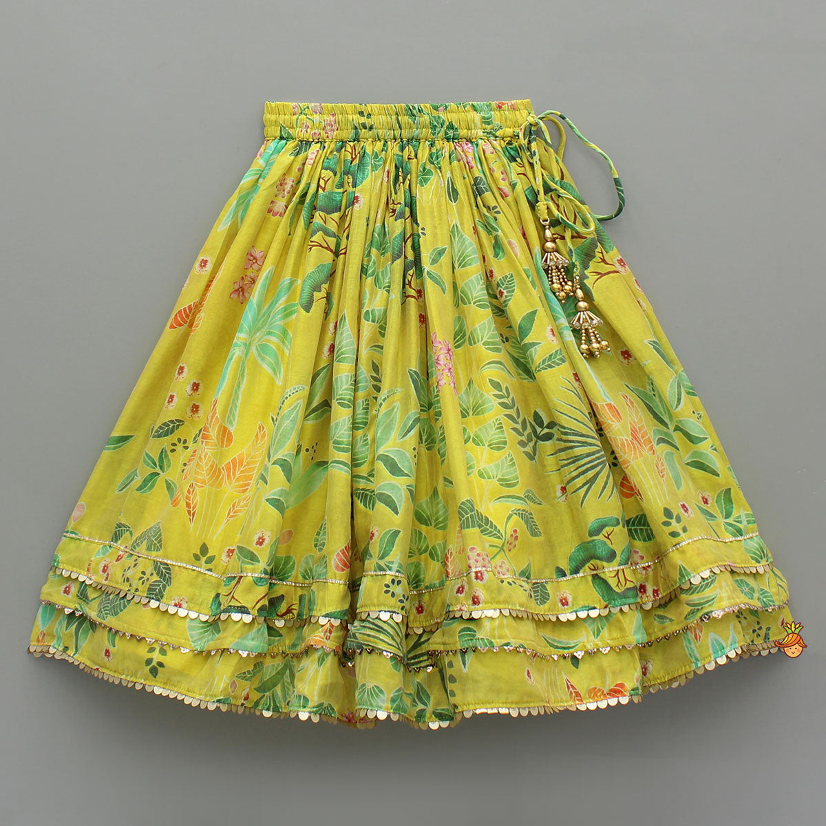 Pre Order: Green Multicolour Floral Printed Top And Lehenga