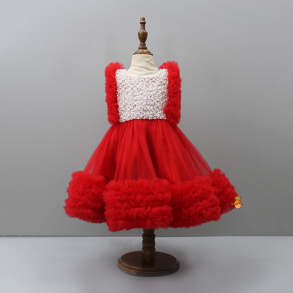 Pre Order: Embroidered Yoke Red Dress With Detachable Trial And Bow With Matching Swirled Bowie Headband