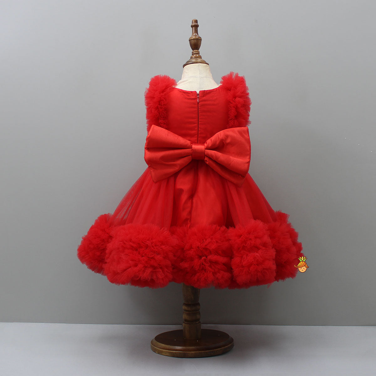 Pre Order: Embroidered Yoke Red Dress With Detachable Trial And Bow With Matching Swirled Bowie Headband