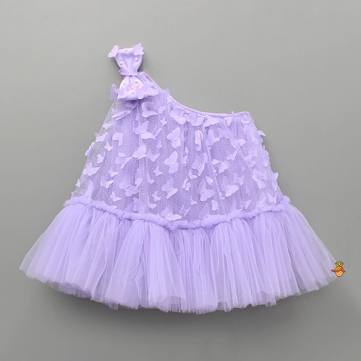 Pre Order: Lavender Embroidered And Artificial Butterflies Embellished Dress