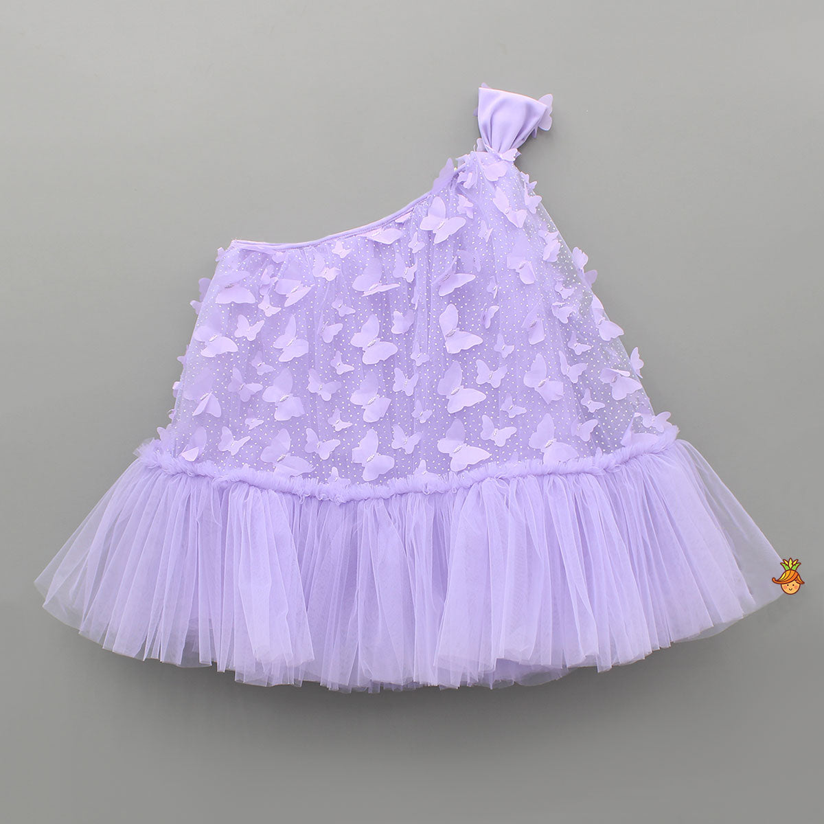 Pre Order: Lavender Embroidered And Artificial Butterflies Embellished Dress