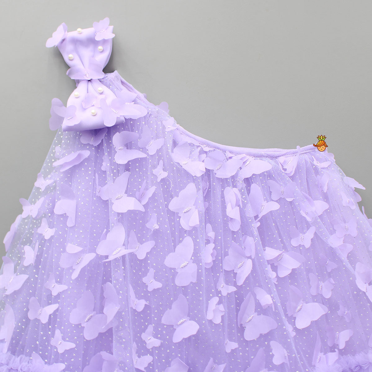 Pre Order: Lavender Embroidered And Artificial Butterflies Embellished Dress