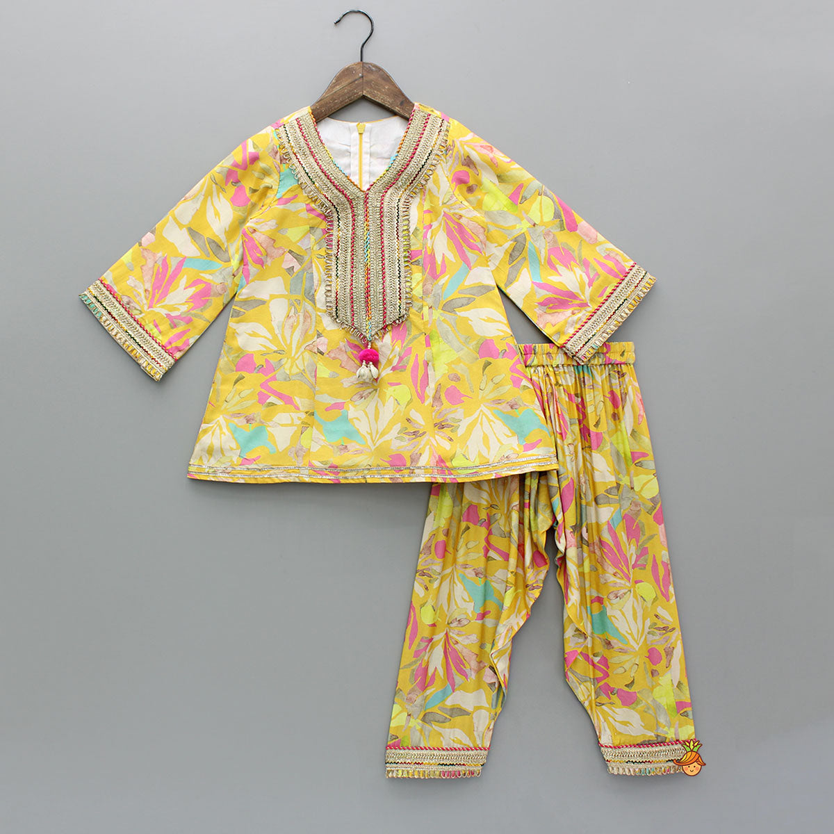 Pre Order: Yellow Multicoloured Printed Kurti And Salwar With Dupatta