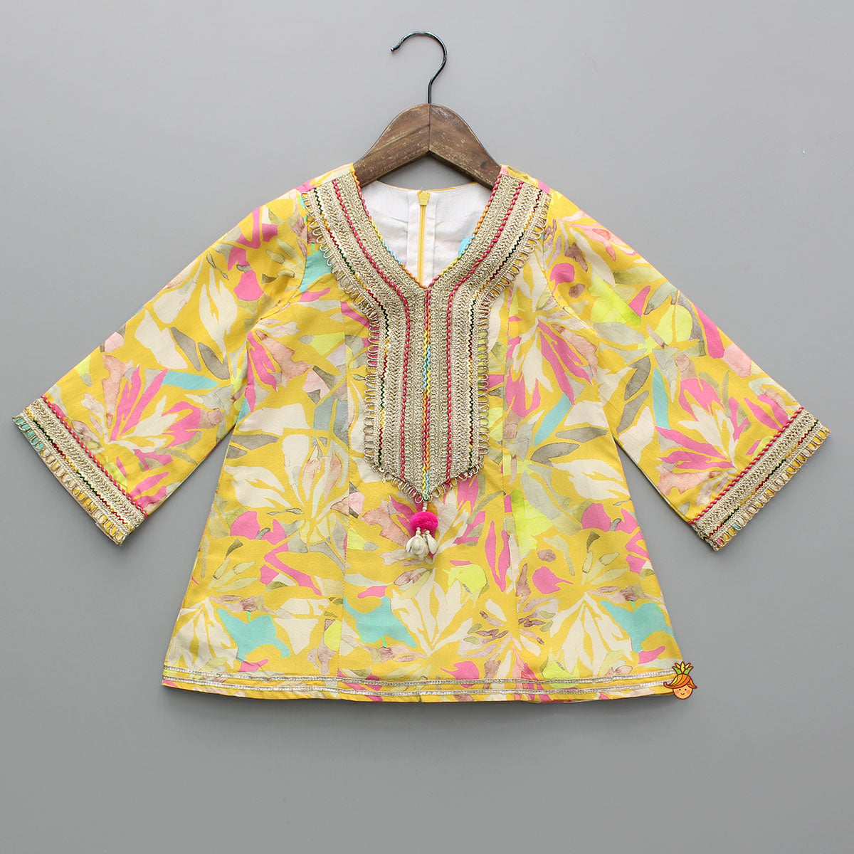 Pre Order: Yellow Multicoloured Printed Kurti And Salwar With Dupatta
