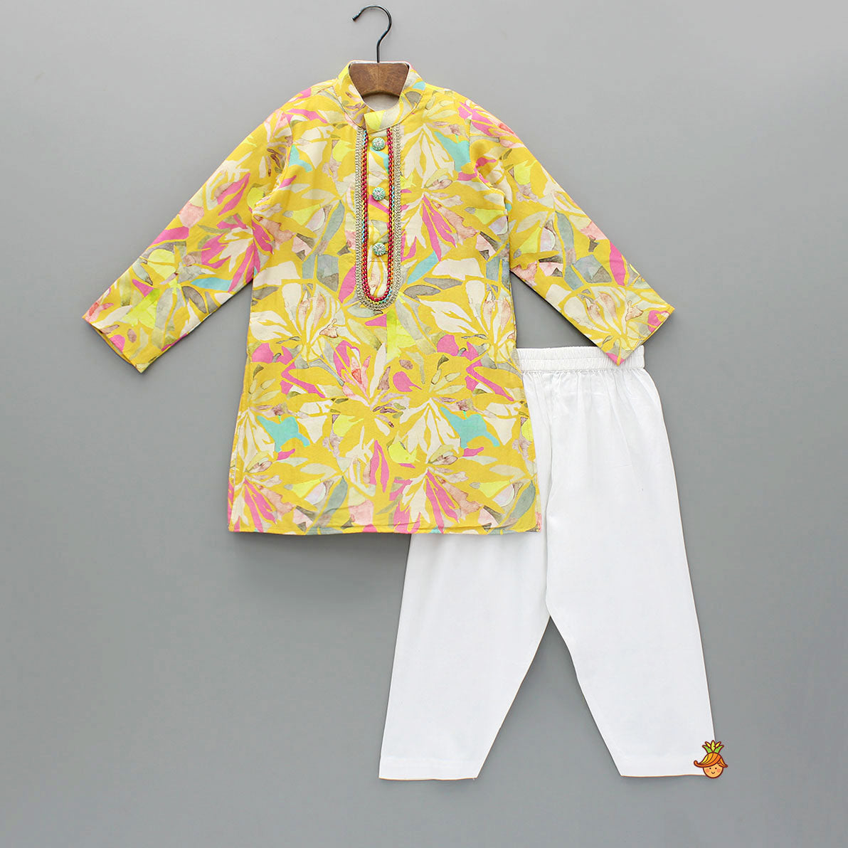 Pre Order: Yellow Multicolour Printed Kurta And Pyjama