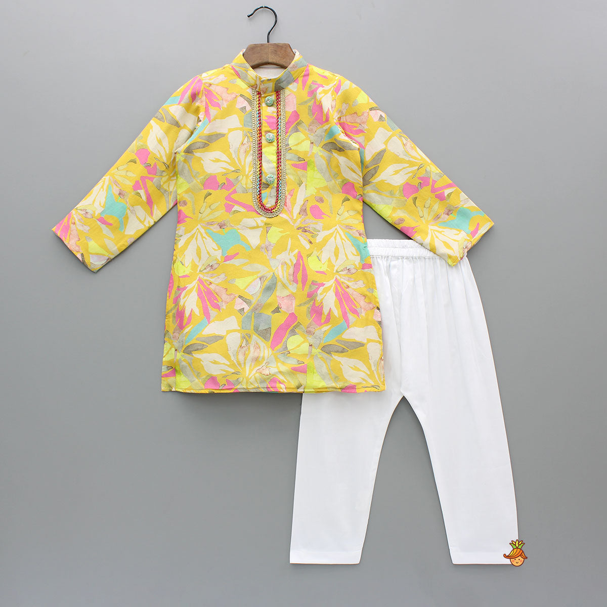 Pre Order: Yellow Multicolour Printed Kurta And Pyjama