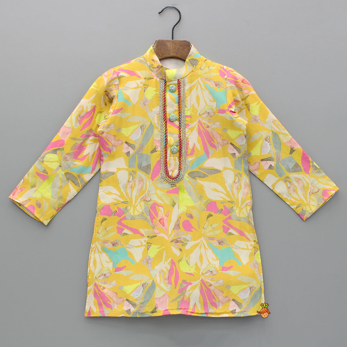 Pre Order: Yellow Multicolour Printed Kurta And Pyjama