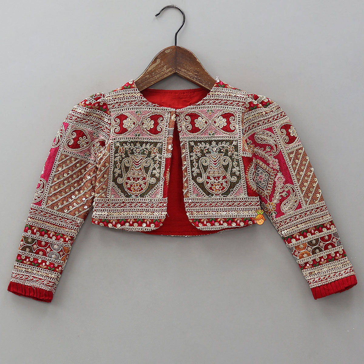 Pre Order: Red Strappy Heavy Embroidered Kurti With Matching Embroidered Jacket