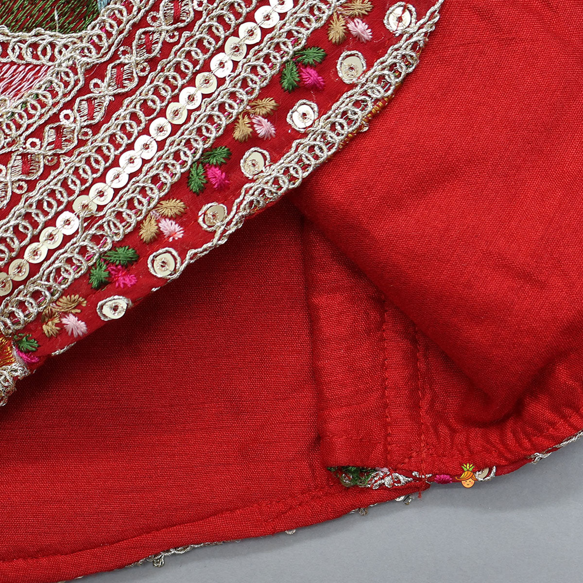 Pre Order: Red Strappy Heavy Embroidered Kurti With Matching Embroidered Jacket