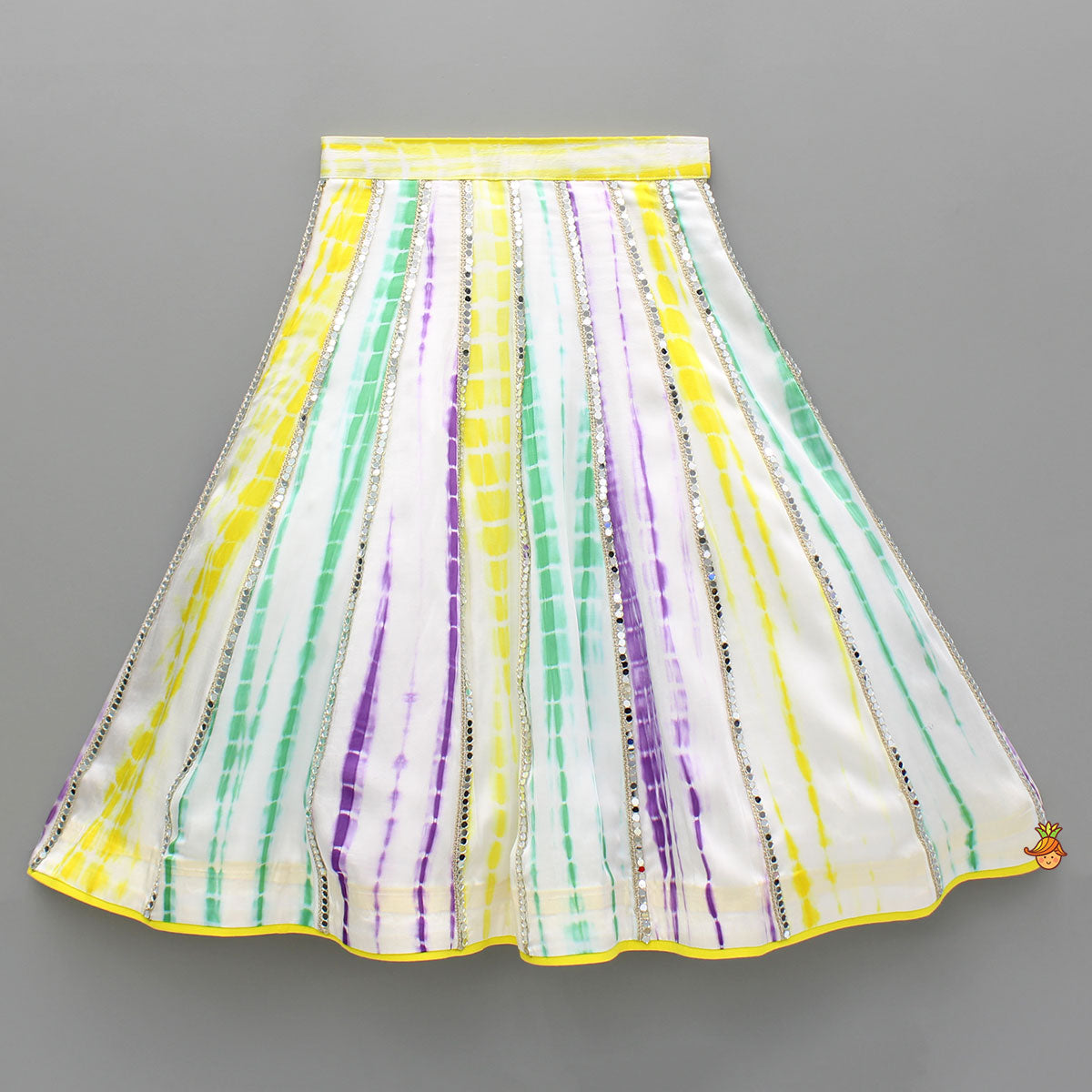 Pre Order: Multicolour Tie Dye Mirror Work Top And Lehenga