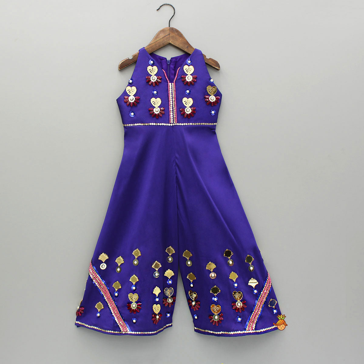 Pre Order: Elegant Artificial Stone And Bead Embellished Purple Jumpsuit