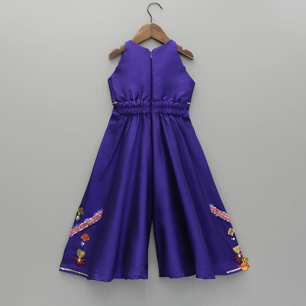 Pre Order: Elegant Artificial Stone And Bead Embellished Purple Jumpsuit