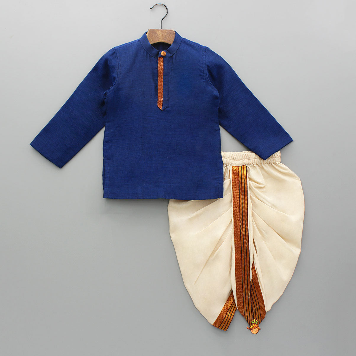 Pre Order: Blue Kurta And Cream Dhoti