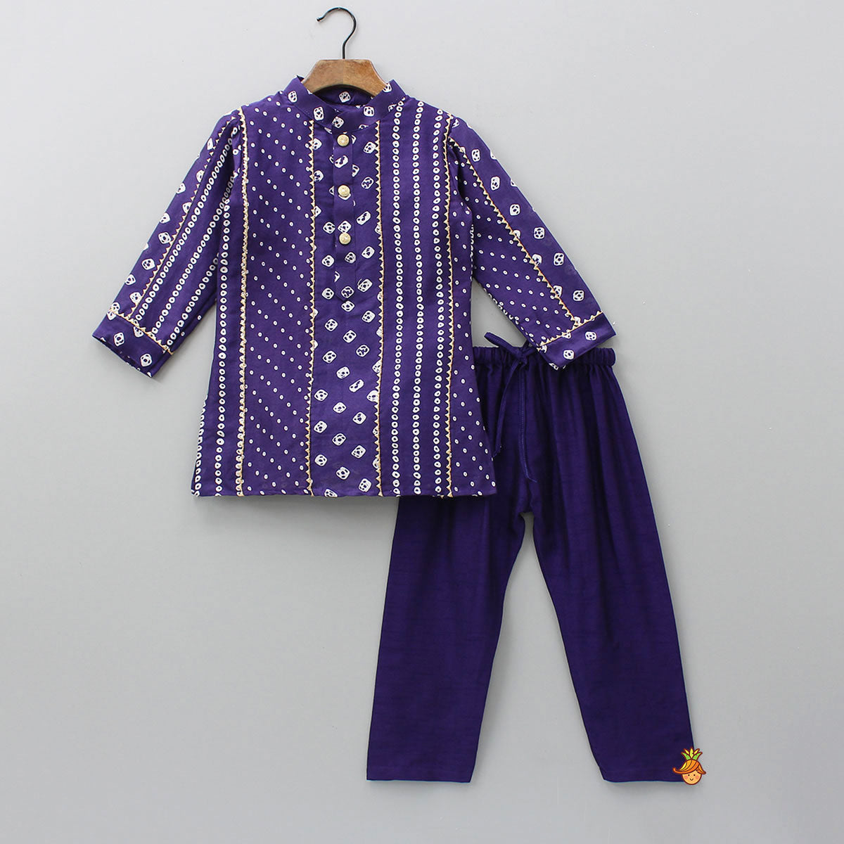 Pre Order: Bandhani Printed Purple Kurta And Pyjama