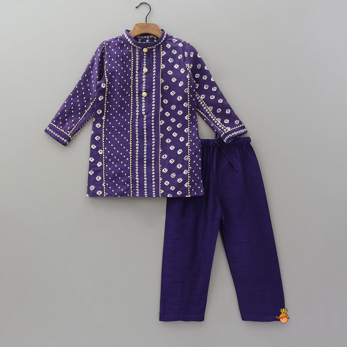 Pre Order: Bandhani Printed Purple Kurta And Pyjama
