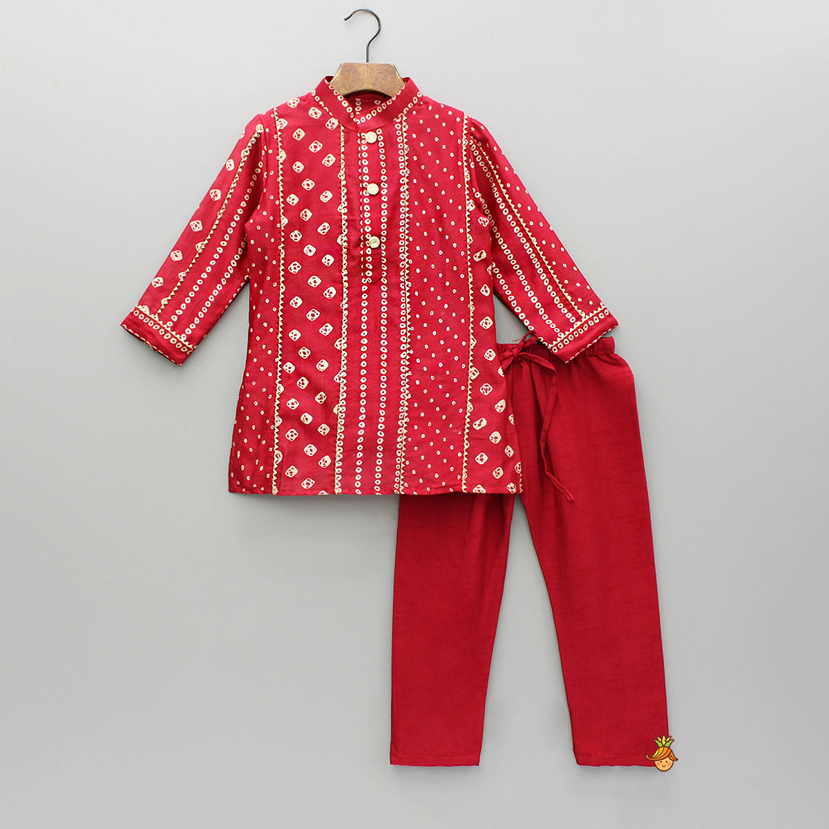 Pre Order: Bandhani Printed Red Kurta And Pyjama