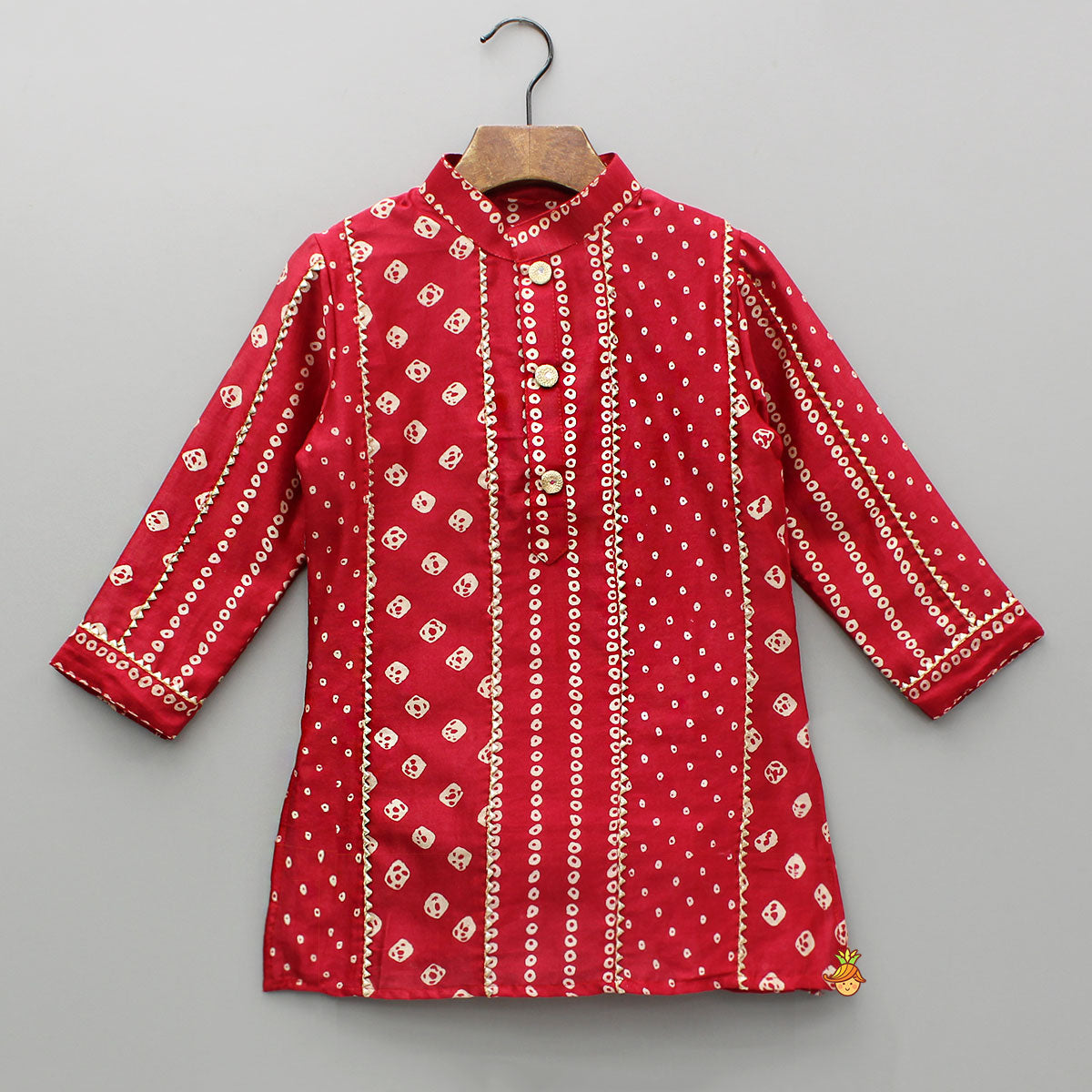 Pre Order: Bandhani Printed Red Kurta And Pyjama