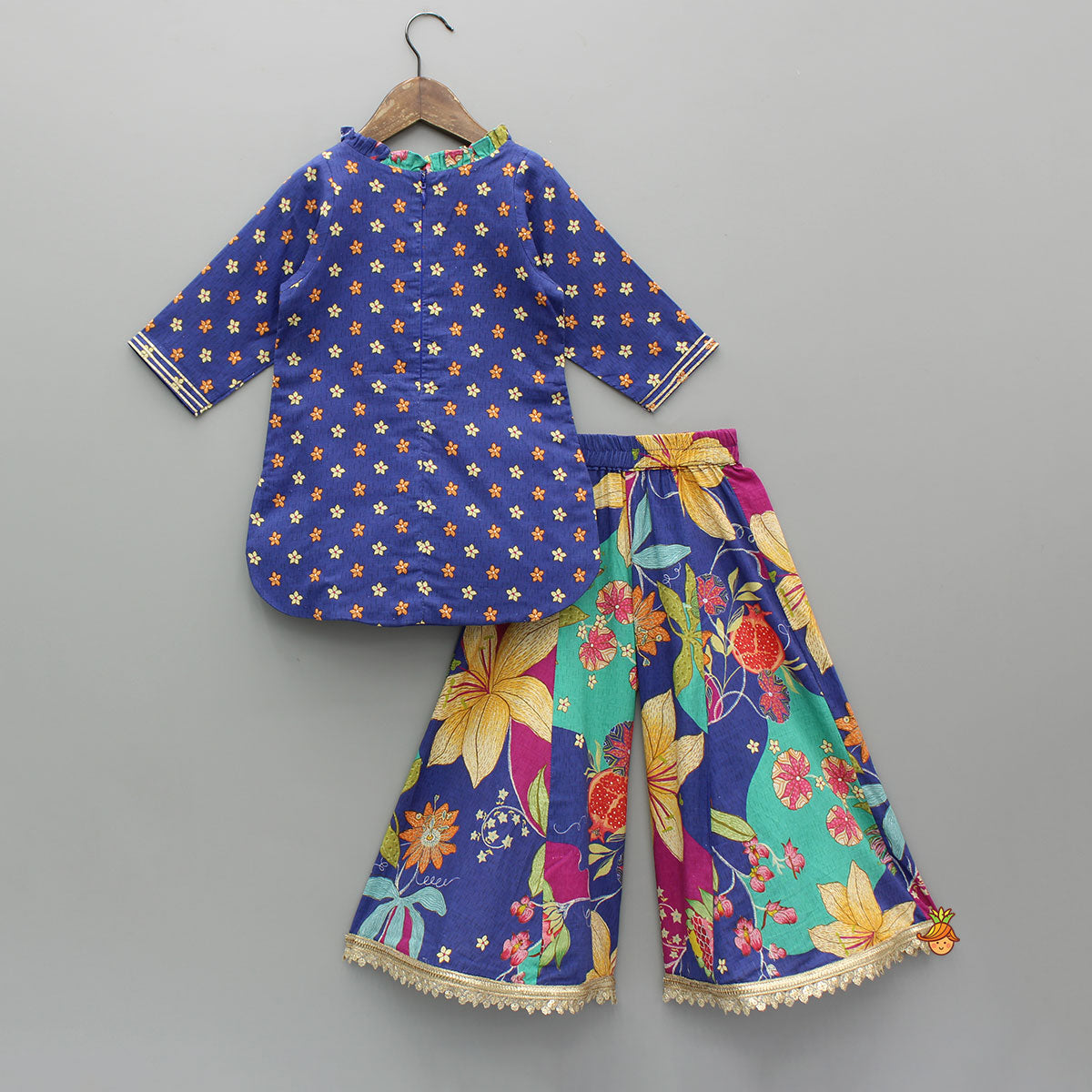 Pre Order: Floral Printed Ruffle Detailed Kurti And Flared Palazzo