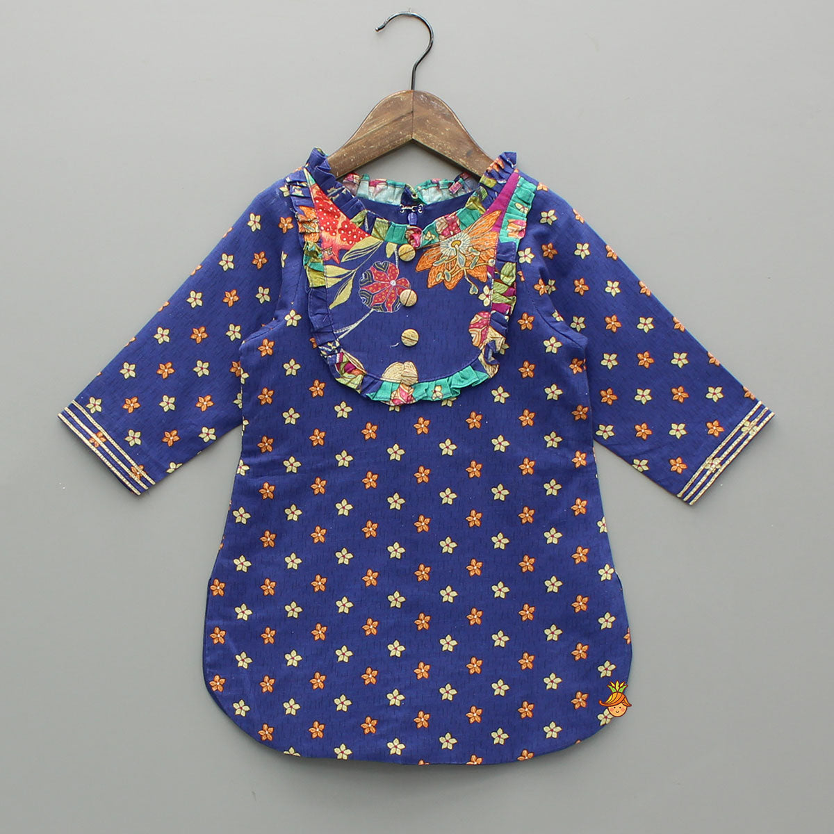 Pre Order: Floral Printed Ruffle Detailed Kurti And Flared Palazzo