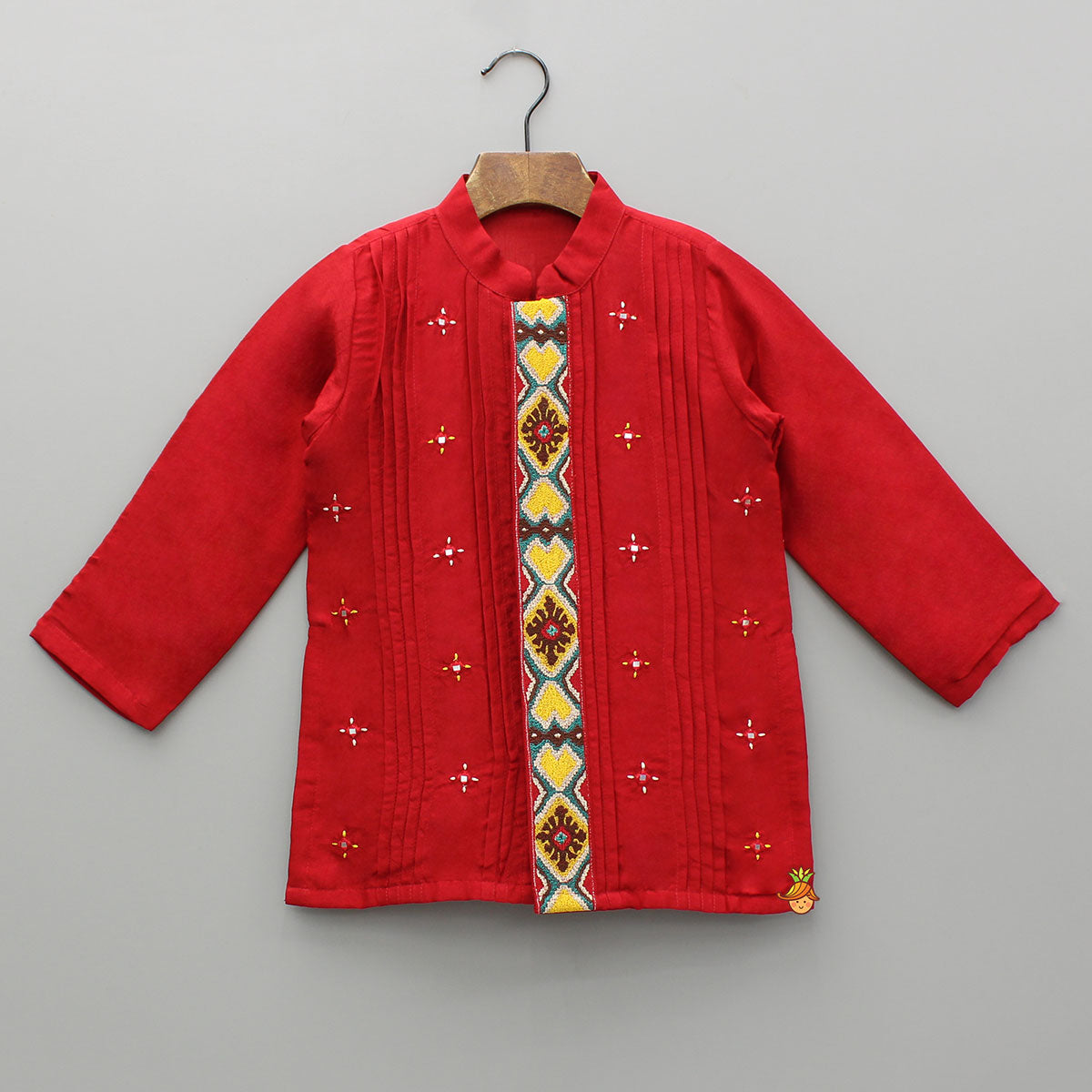 Pre Order: Red Embroidered And Pintuck Detailed Kurta With Pyjama