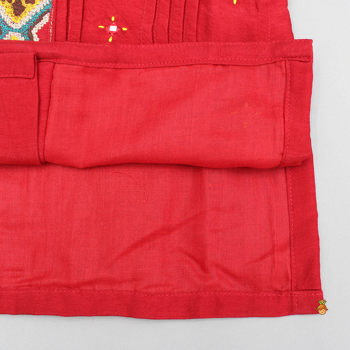 Pre Order: Red Embroidered And Pintuck Detailed Kurta With Pyjama