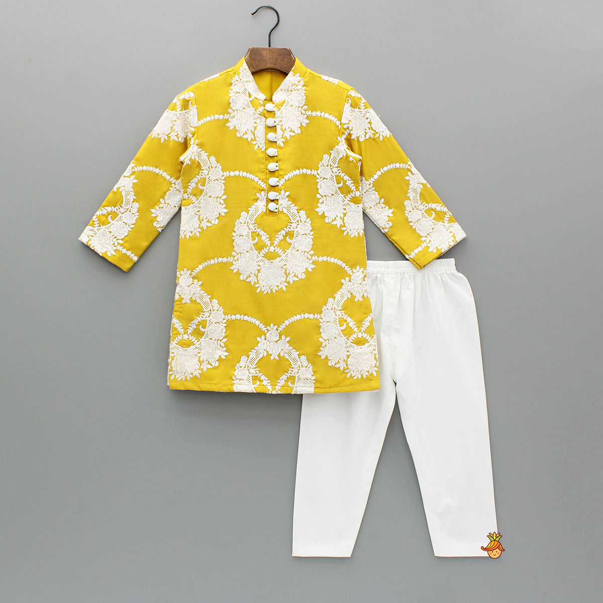 Pre Order: Mustard Embroidered Kurta With Pyjama