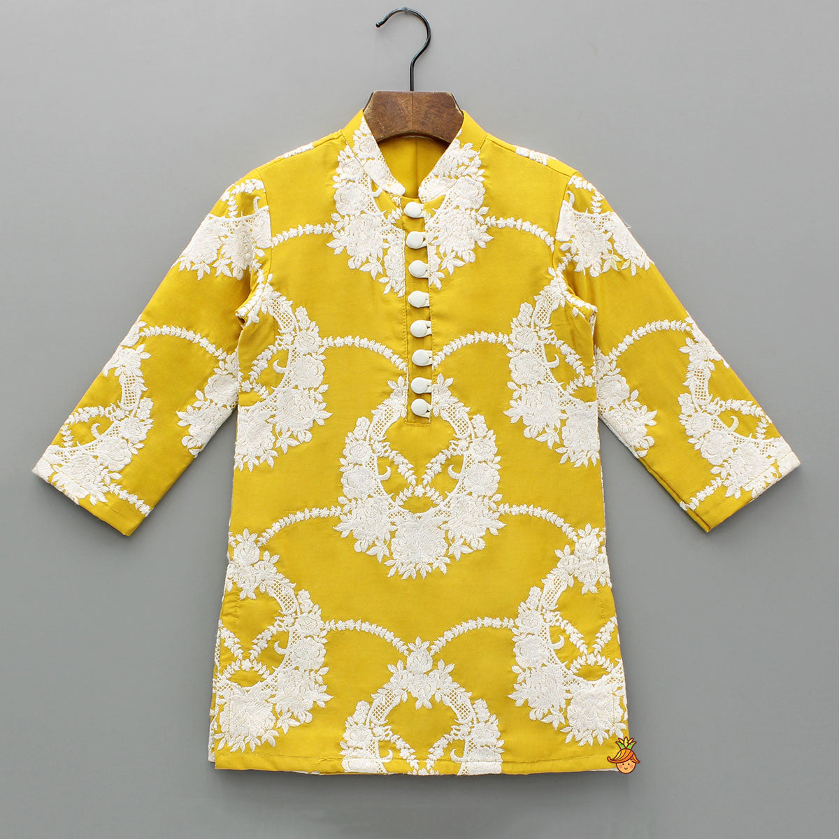 Pre Order: Mustard Embroidered Kurta With Pyjama