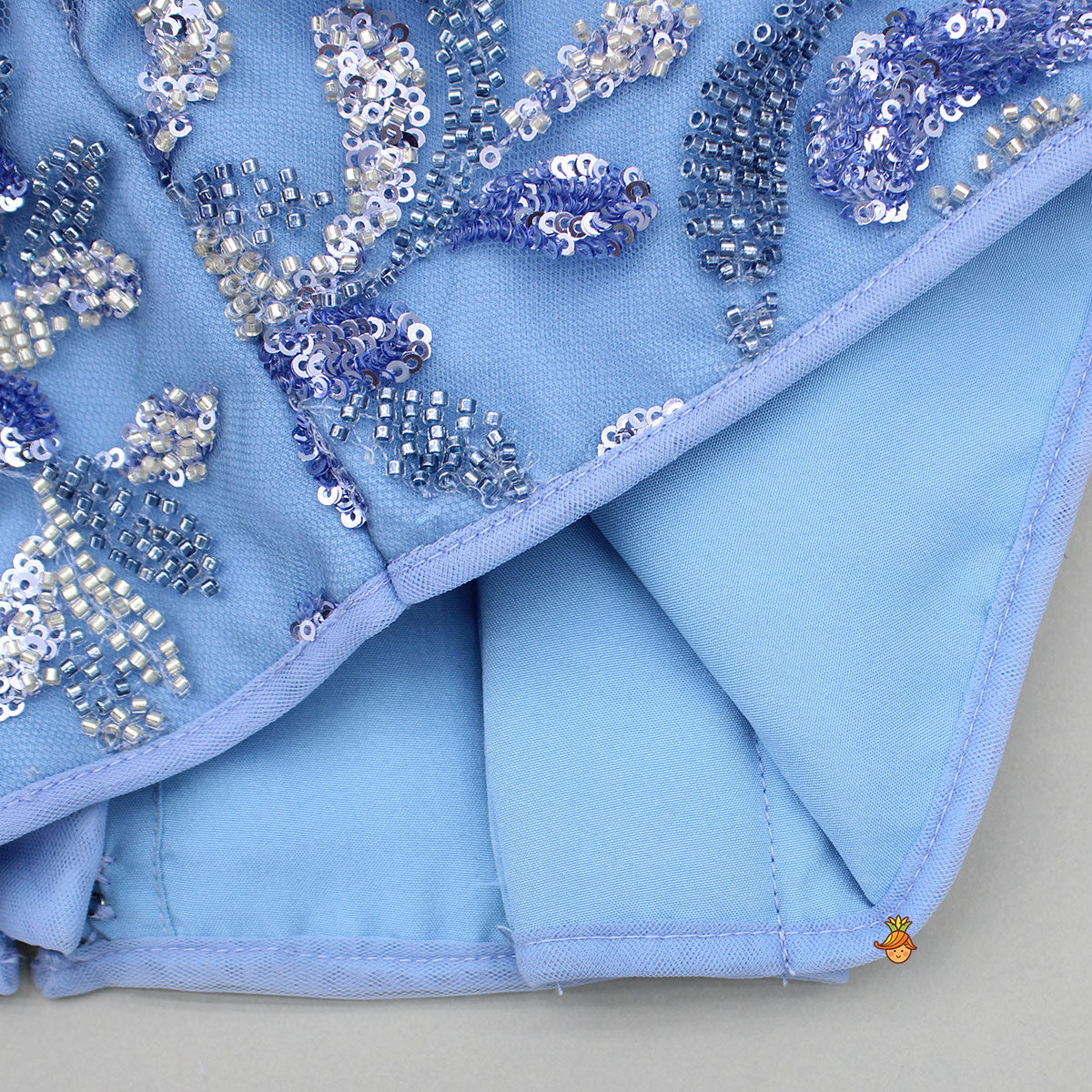 Pre Order: Blue Embroidered Embellished Top And Lehenga