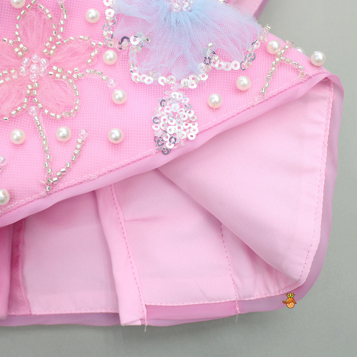 Pre Order: Pink Embroidered And Embellished Top And Lehenga With Dupatta